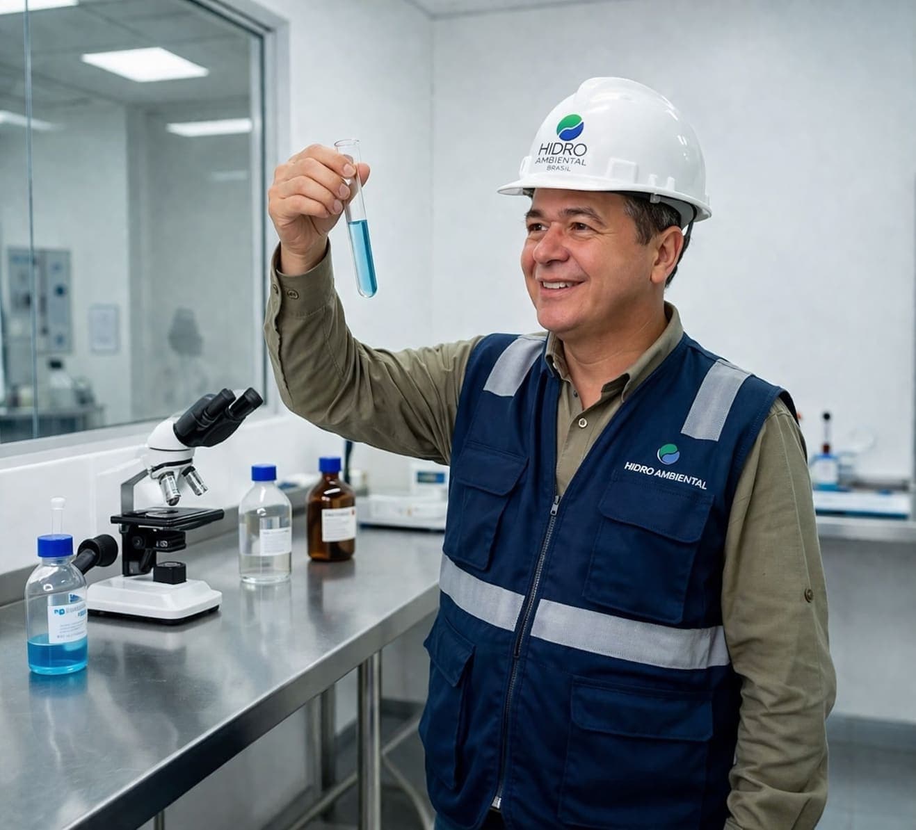 Análise laboratorial de qualidade da água com tubo de ensaio